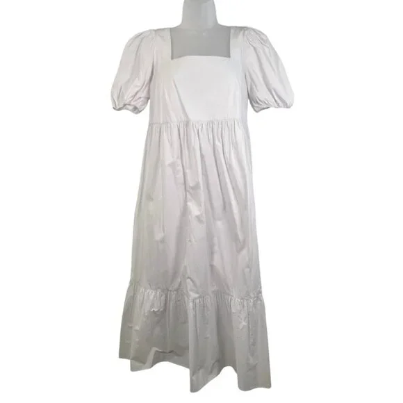 H&M White Cotton Elbow Length Maxi Dress Tie Back Size Medium - Picture 1 of 10